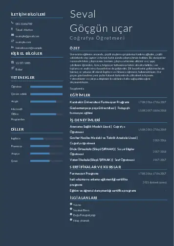 Coğrafya Öğretmeni CV Örnekleri cv indir